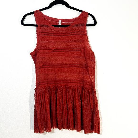 Free People Top S Womens Lace Peplum Boho Romantic Girly Flirty Sheer Pucker - Picture 2 of 7